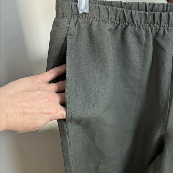 LL Bean Medium Regular Olive Green Straight Leg Pull on Linen Cotton Blend Pants - Picture 2 of 4